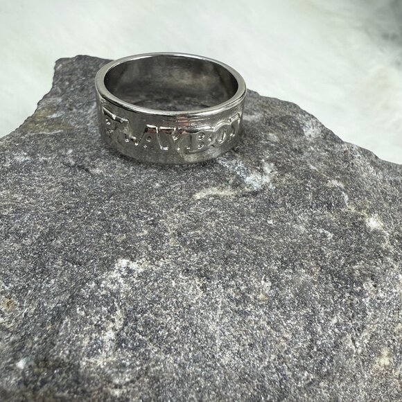 Silver Tone Playboy Ring Size 8.25 - Picture 5 of 6